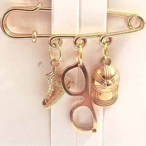 Gold Tone Streetwear Charm Safety Pin Brooch